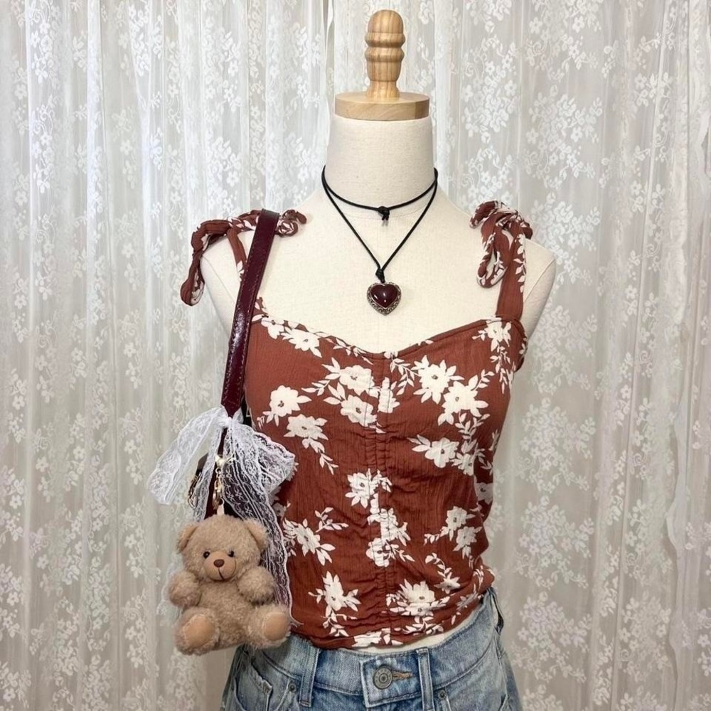 Billabong Brown Floral Tank Top Size Small‎ Preppy Boho Vacation
